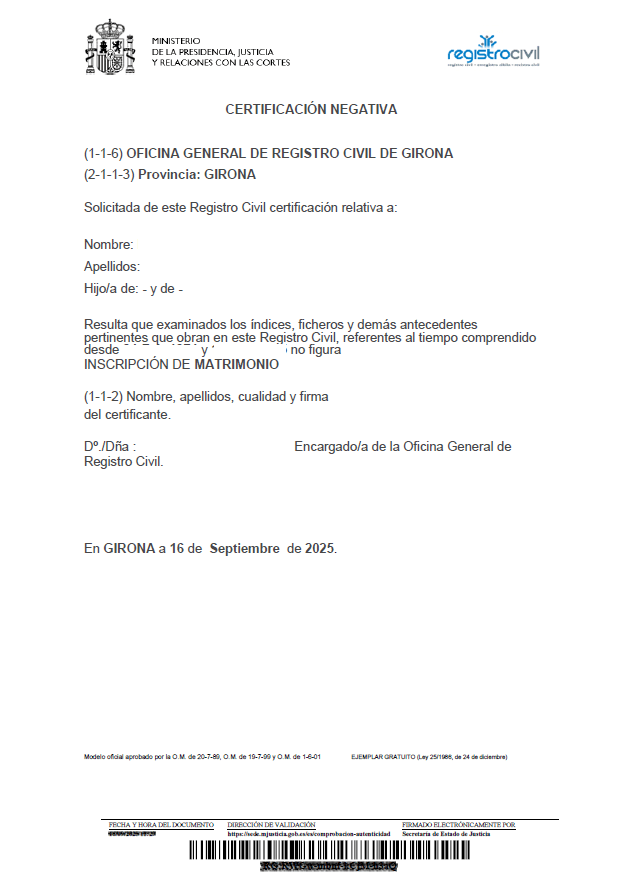 CERTIFICADO NEGATIVO MATRIMONIO